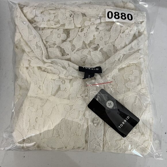 Torrid 2X NWT Womens White Lace Overlay Button-Front Shirt Dress Roll Tab Sleeve - Picture 16 of 16